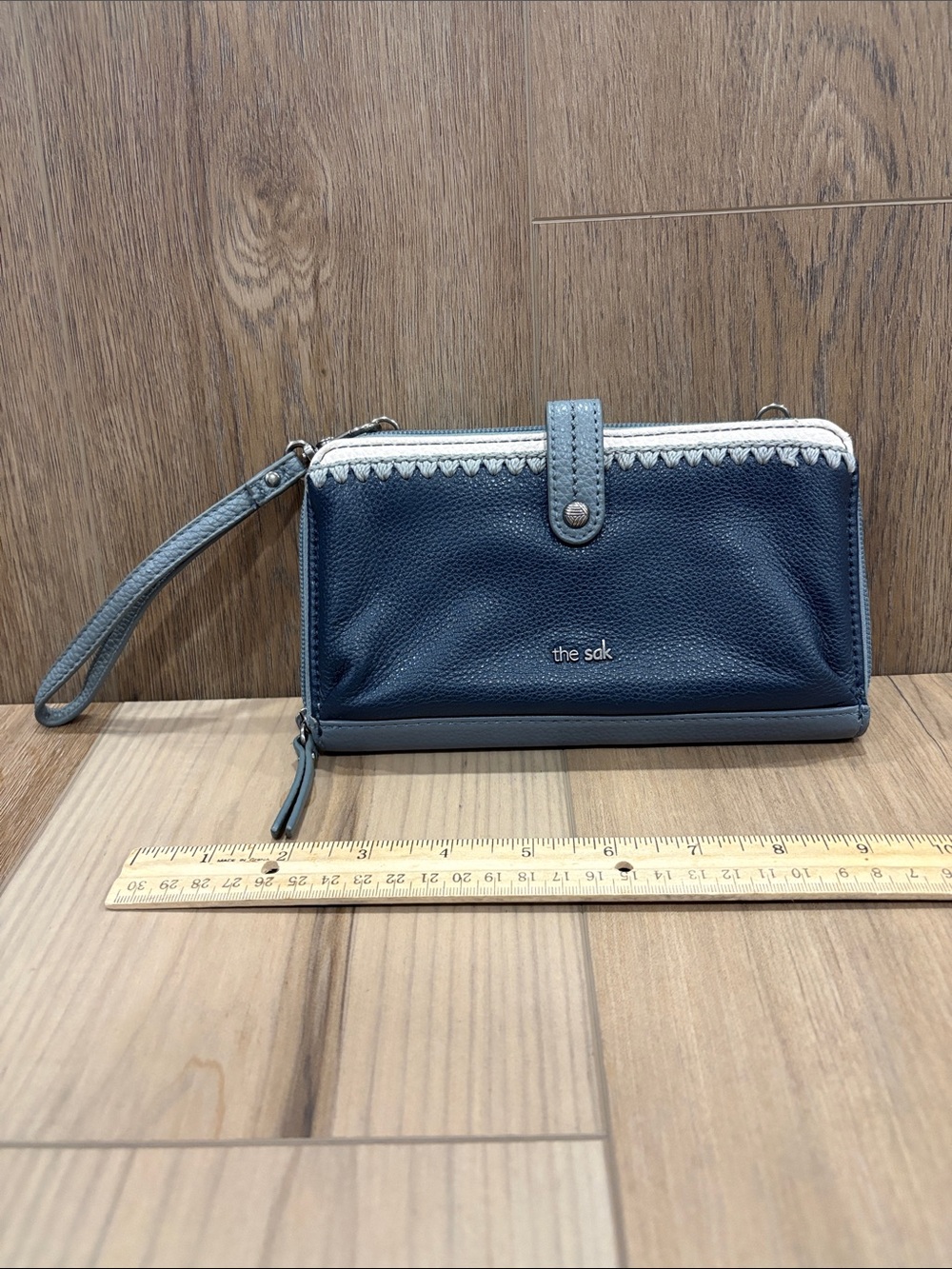 The Sak Iris Smartphone Wallet Navy Dusty Blue Leather Phone Wristlet
